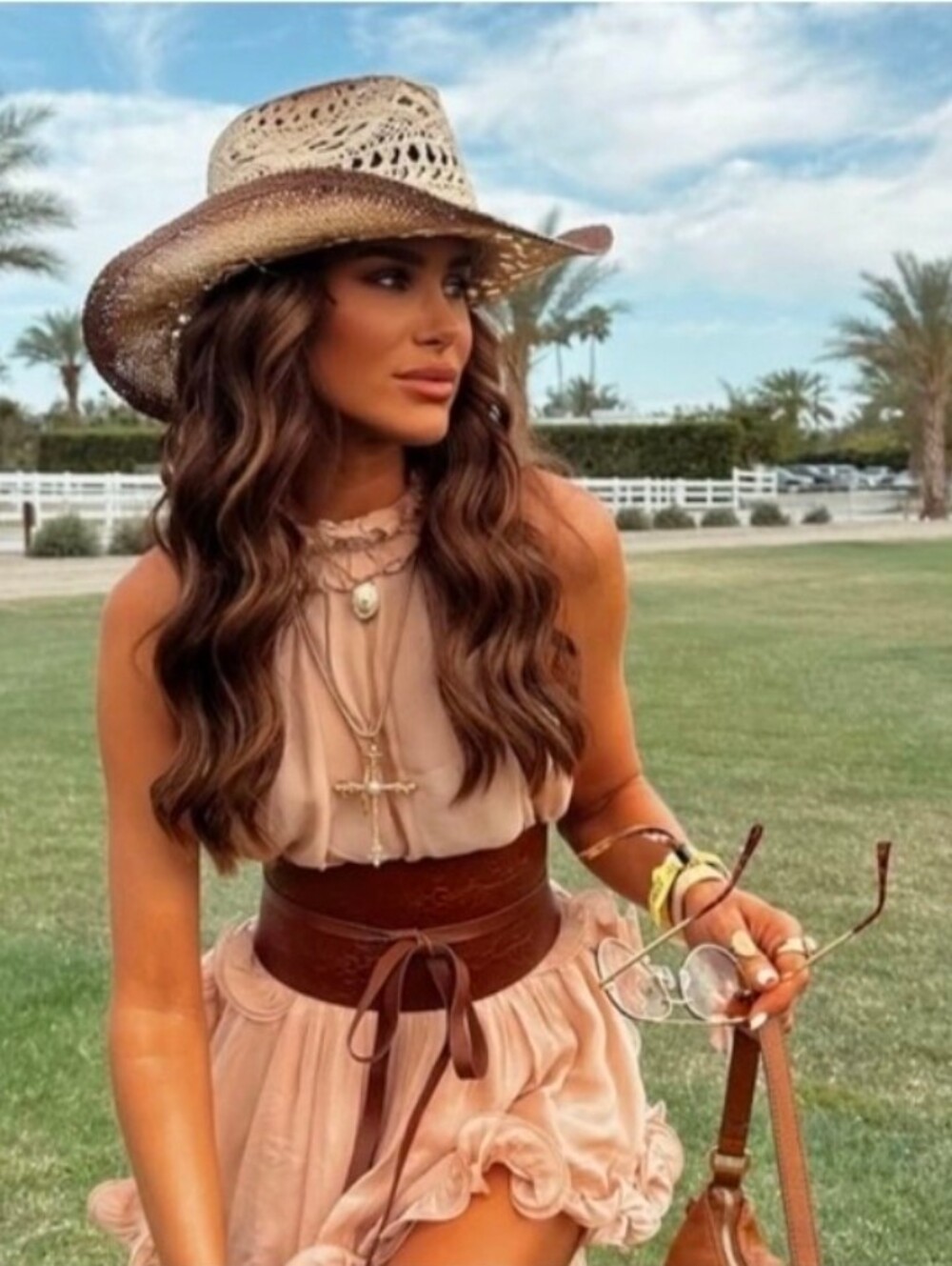 Zara Brown Floral Embossed Leather Waist Belt